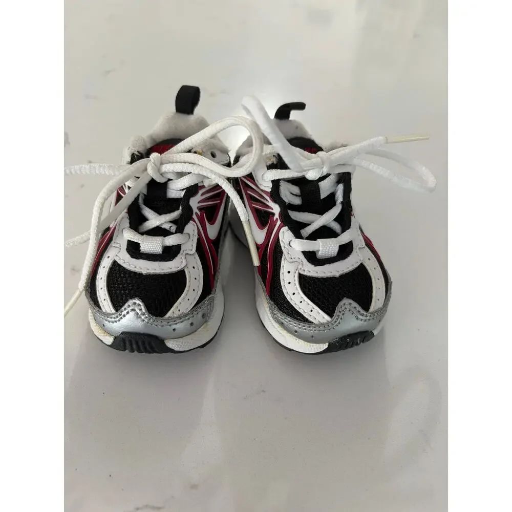 Y2K Nike T-Run-3 toddler sneakers sz 2c red white silver black mesh athletic